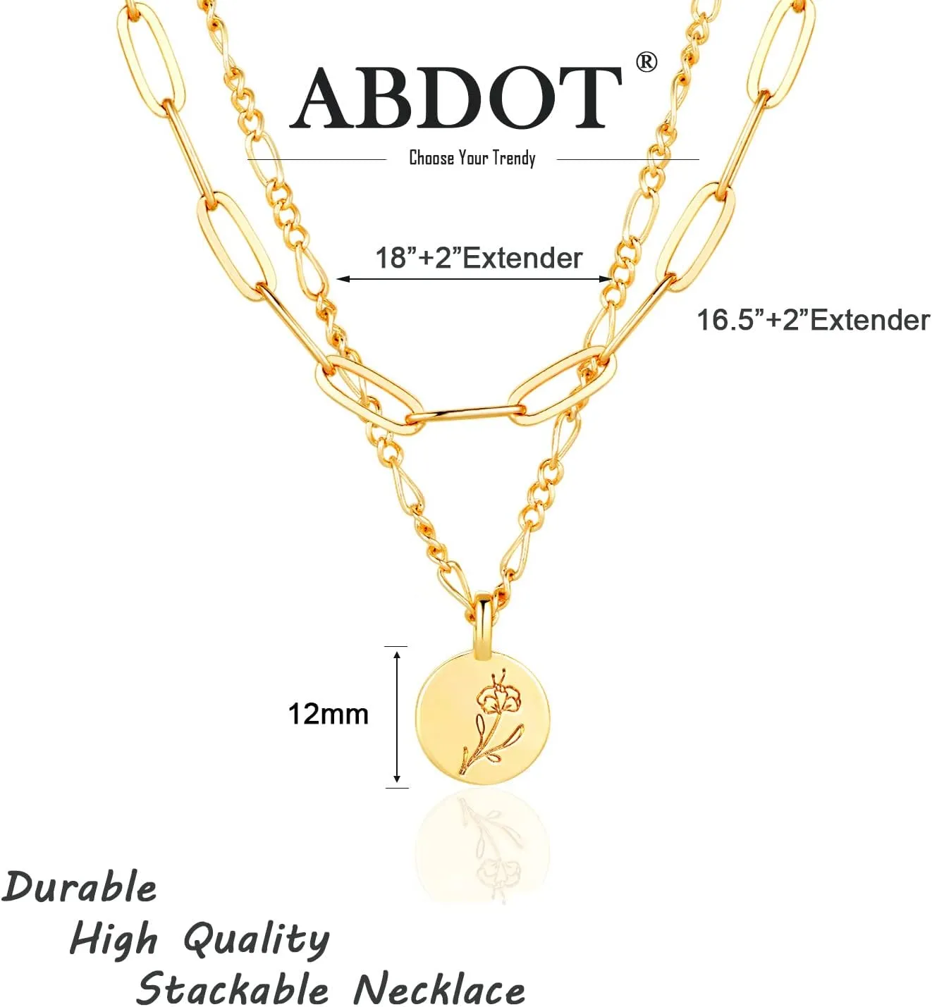 Gold Necklace for Women Layered Birth Flower Necklaces 18K Gold Plated Custom Birth Month Floral Necklaces Paperclip Chain Necklace Women Anniversary Birthday Gifts for Women