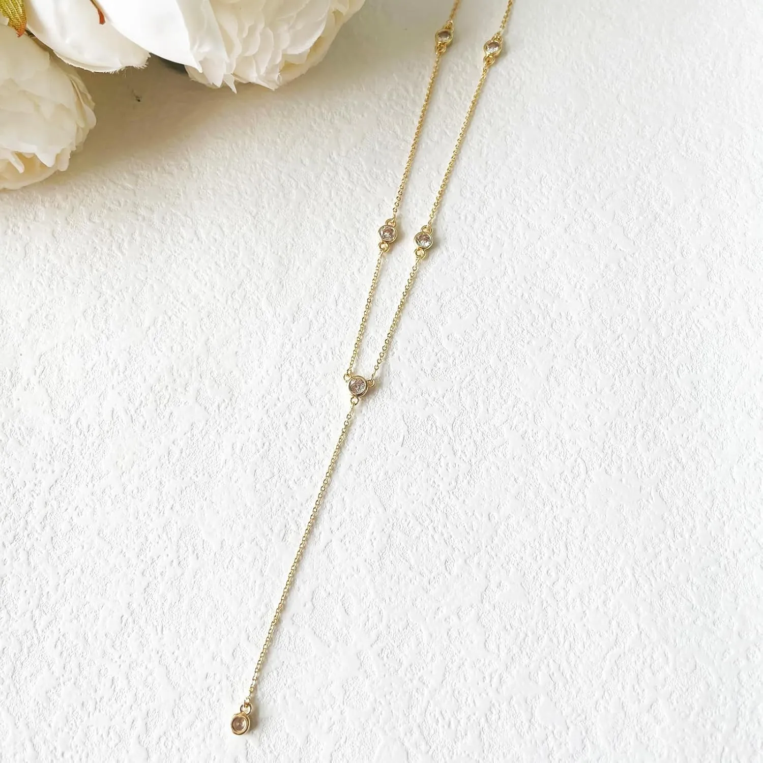 Gold Necklace for Women Trendy Lariat Y Necklace Dainty 14k Gold Plated/Silver Long Necklaces for Women Layered Beaded Drop Necklaces Simple Y-Shaped Chain Jewelry Gifts