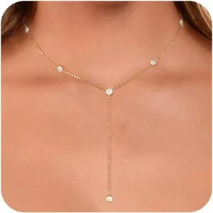 Gold Necklace for Women Trendy Lariat Y Necklace Dainty 14k Gold Plated/Silver Long Necklaces for Women Layered Beaded Drop Necklaces Simple Y-Shaped Chain Jewelry Gifts