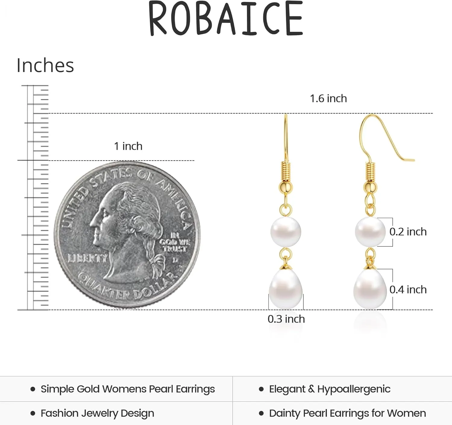Gold Pearl Dangle Earrings for Women, 14K Gold Plated Small Pearl Drop Huggie Hoop Earrings, Hypoallergenic Dainty Gold Earrings Wedding Jewelry Gifts for Women Trendy