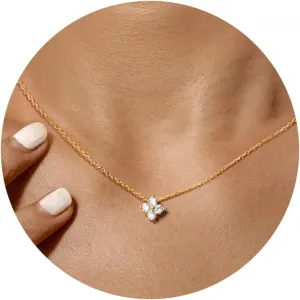Gold Plated Four Necklace CZ Leaf Pendant Necklace for Women Lucky Four Flower Pendant Necklace S925 Sterling Silver Dainty Simple Chain Leaf Choker Birthday Jewelry for Mom Daughter Graduation Gifts
