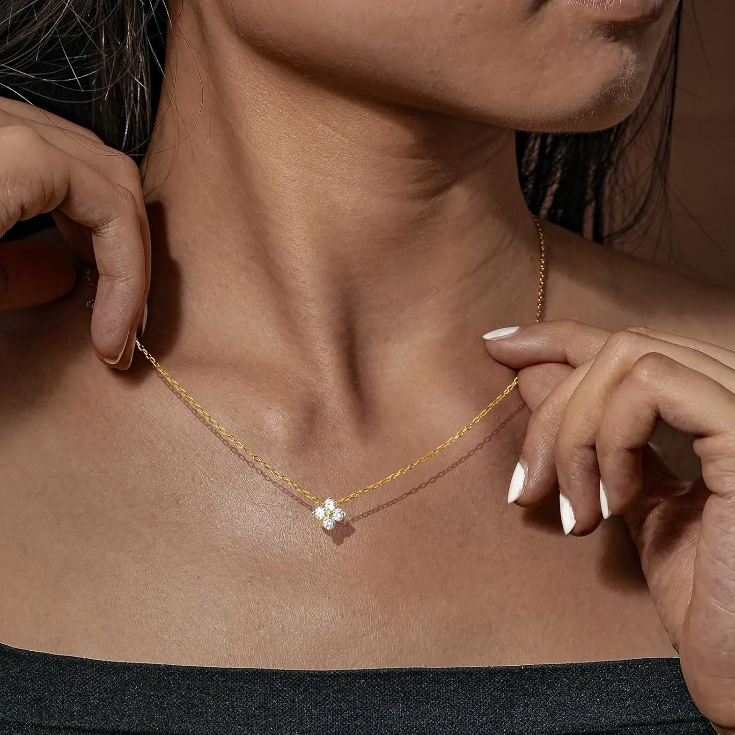 Gold Plated Four Necklace CZ Leaf Pendant Necklace for Women Lucky Four Flower Pendant Necklace S925 Sterling Silver Dainty Simple Chain Leaf Choker Birthday Jewelry for Mom Daughter Graduation Gifts