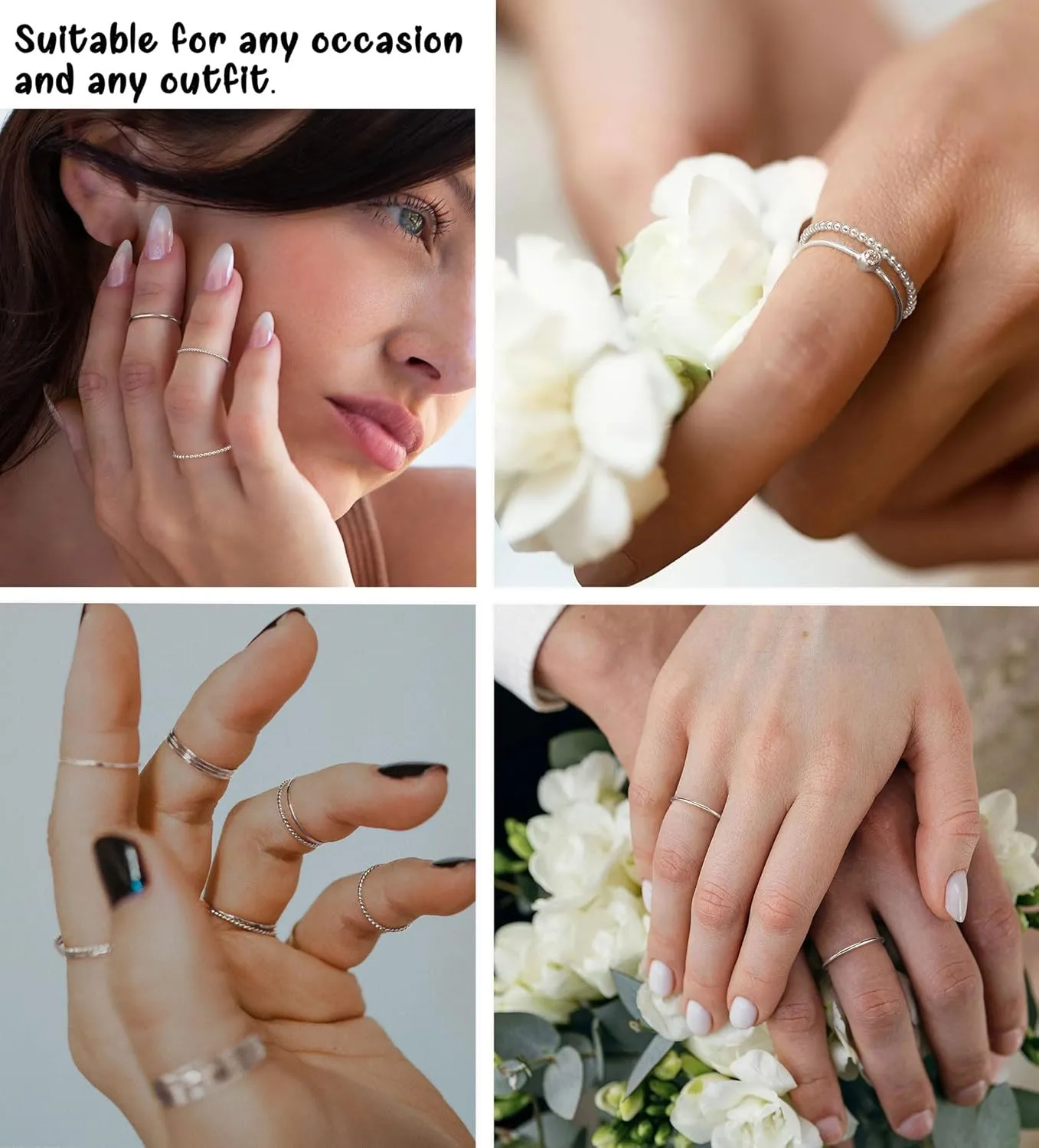 Gold Silver Rings for Women Non Tarnish Stackable 1.3mm Thin Gold Ring 14K Gold Plated Dainty Ring Set Trendy Thumb Pinky Ring Wedding Bands Promise Engagement Gold Jewelry Gifts Size 6-11