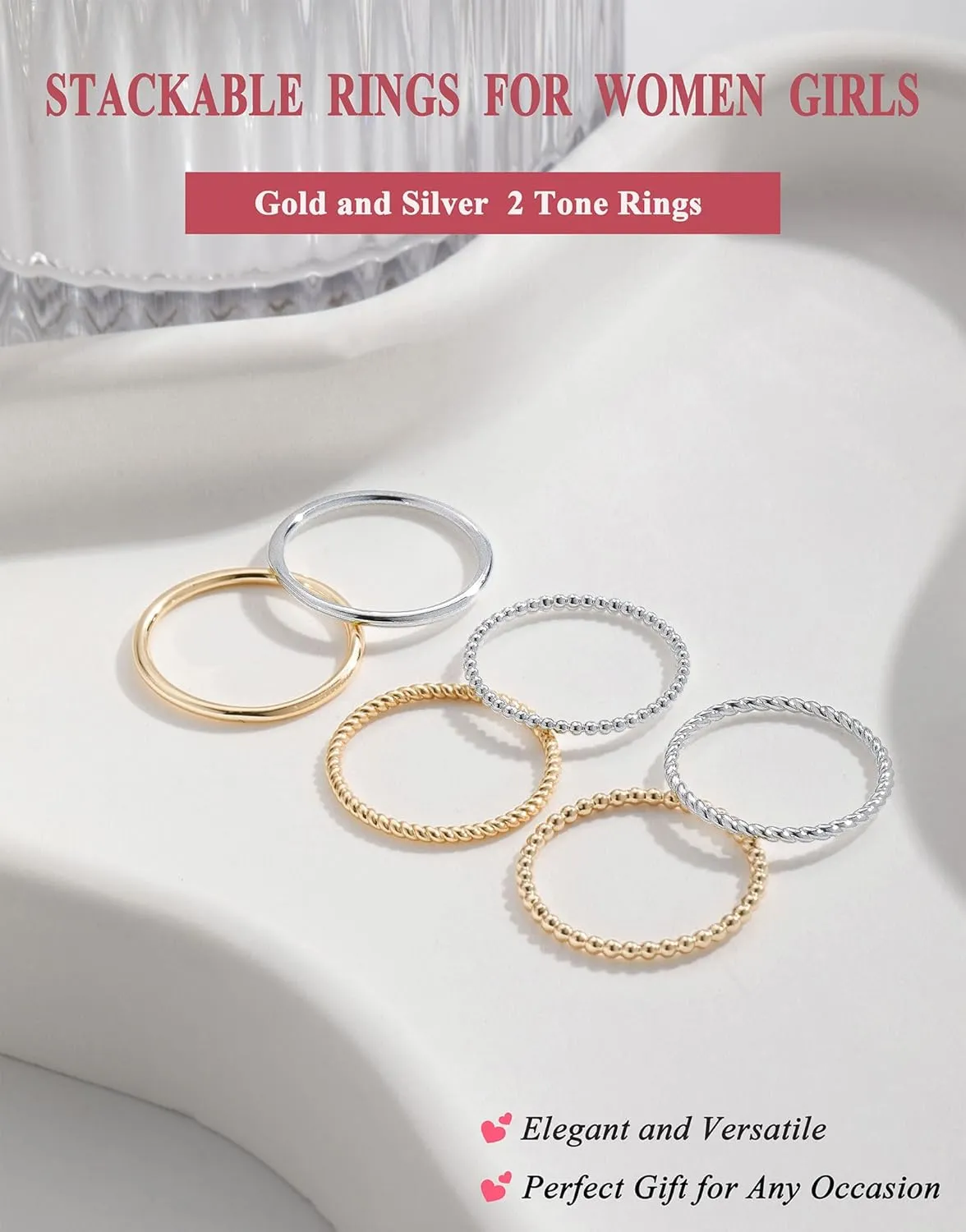 Gold Silver Rings for Women Non Tarnish Stackable 1.3mm Thin Gold Ring 14K Gold Plated Dainty Ring Set Trendy Thumb Pinky Ring Wedding Bands Promise Engagement Gold Jewelry Gifts Size 6-11