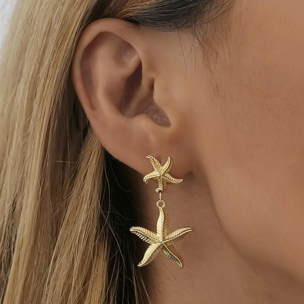 Gold Starfish Earrings for Women Dainty Pearl Stud Earrings Boho Starfish Earrings Dangle Ocean Jewelry Beachy Summer Earrings Gift