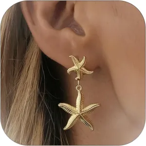 Gold Starfish Earrings for Women Dainty Pearl Stud Earrings Boho Starfish Earrings Dangle Ocean Jewelry Beachy Summer Earrings Gift