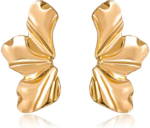 Gold Statement Earrings 14K Gold Large Dangle Earrings for Women Silver Floral Earrings Exaggerated Metal Sectored Geometric Earrings Statement Jewelry for Women