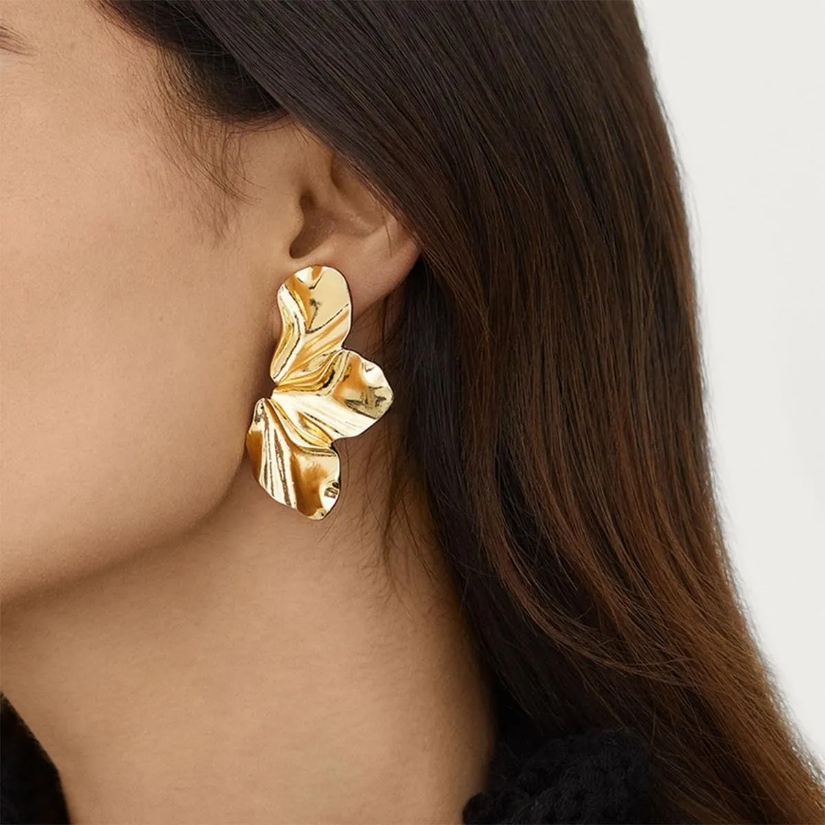 Gold Statement Earrings 14K Gold Large Dangle Earrings for Women Silver Floral Earrings Exaggerated Metal Sectored Geometric Earrings Statement Jewelry for Women