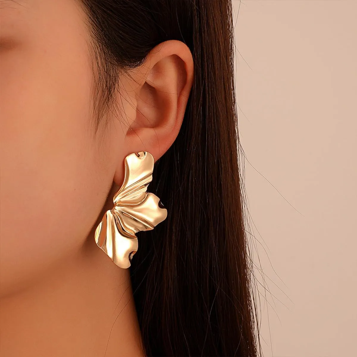 Gold Statement Earrings 14K Gold Large Dangle Earrings for Women Silver Floral Earrings Exaggerated Metal Sectored Geometric Earrings Statement Jewelry for Women