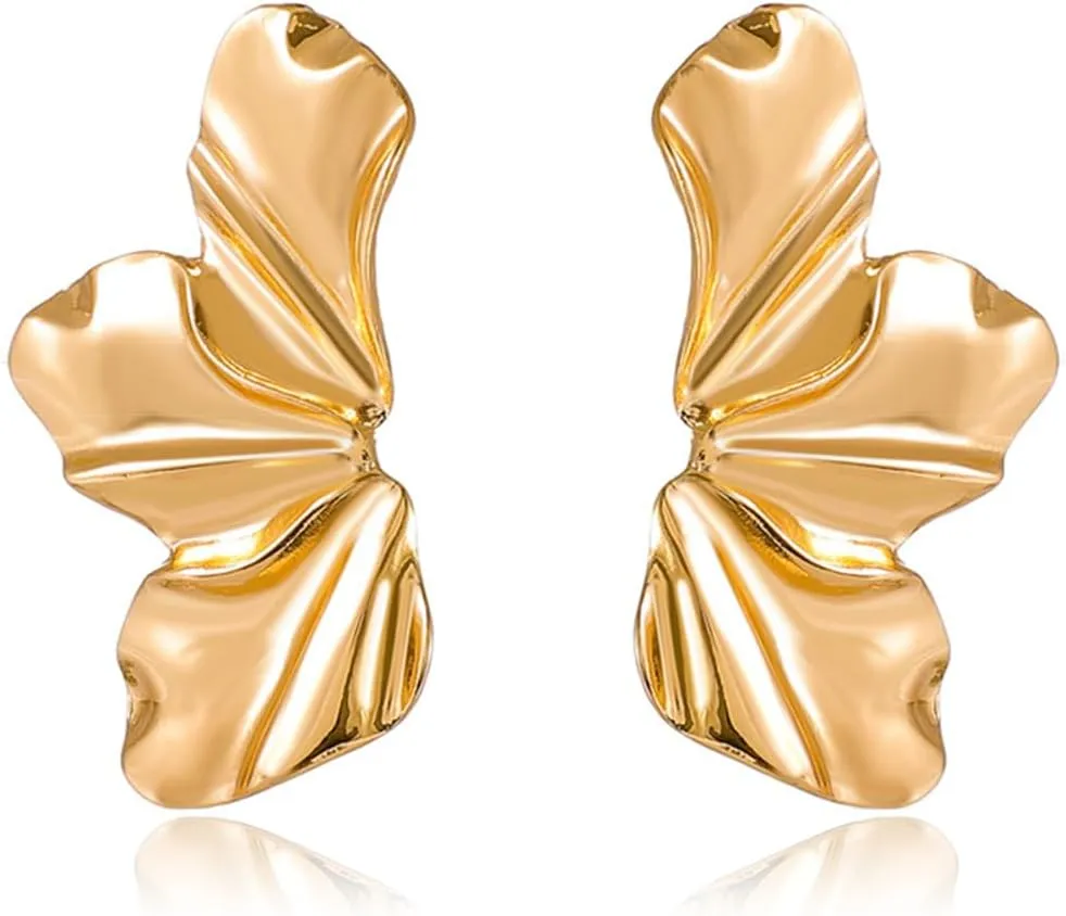 Gold Statement Earrings 14K Gold Large Dangle Earrings for Women Silver Floral Earrings Exaggerated Metal Sectored Geometric Earrings Statement Jewelry for Women