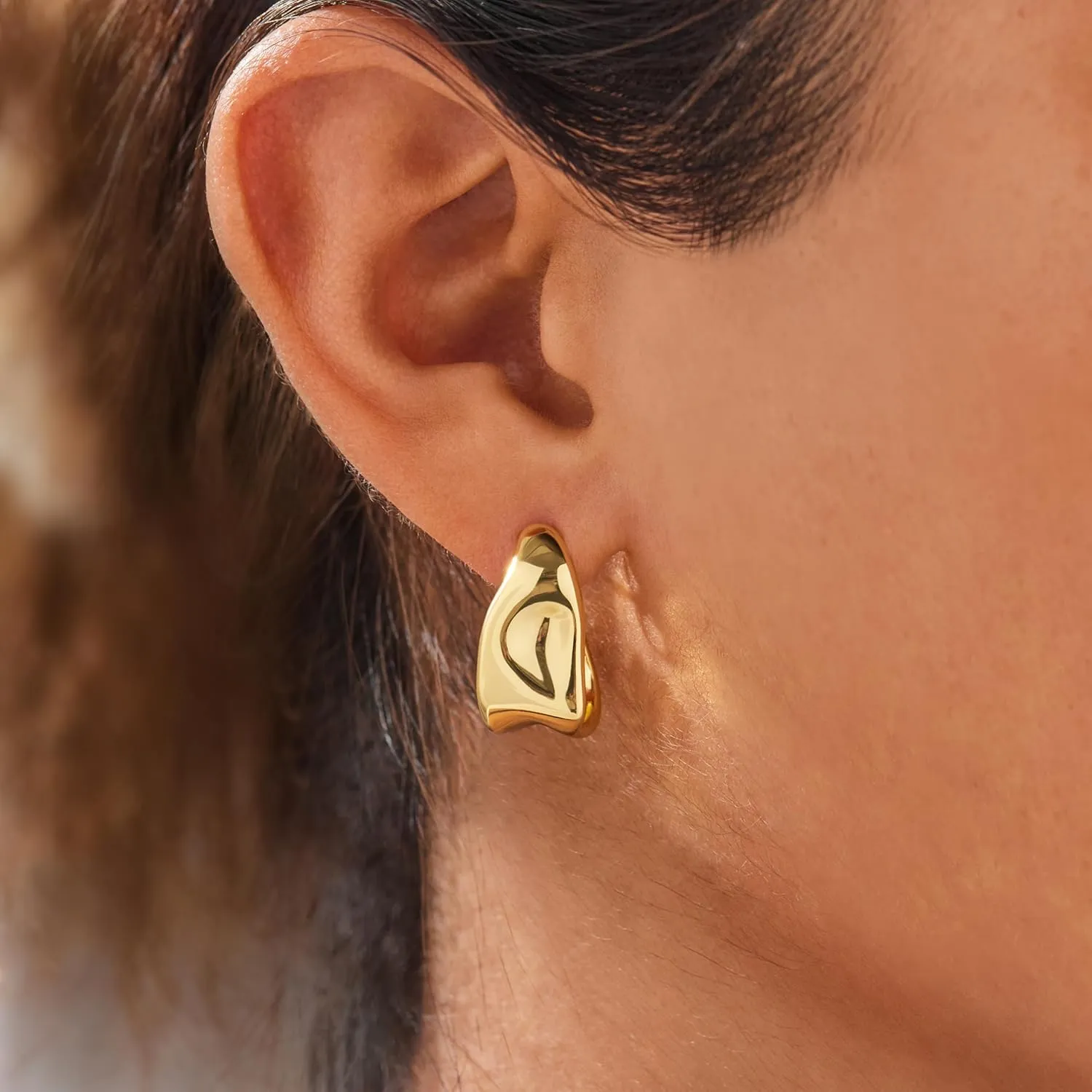 Gold Statement Earrings for Women Trendy, 14k Chunky Stud Earrings, Lightweight Hypoallergenic Fashion Gold Jewelry Gifts