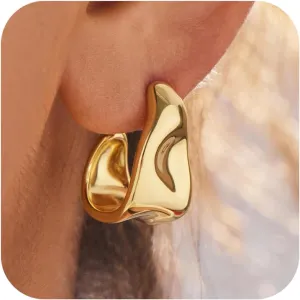 Gold Statement Earrings for Women Trendy, 14k Chunky Stud Earrings, Lightweight Hypoallergenic Fashion Gold Jewelry Gifts