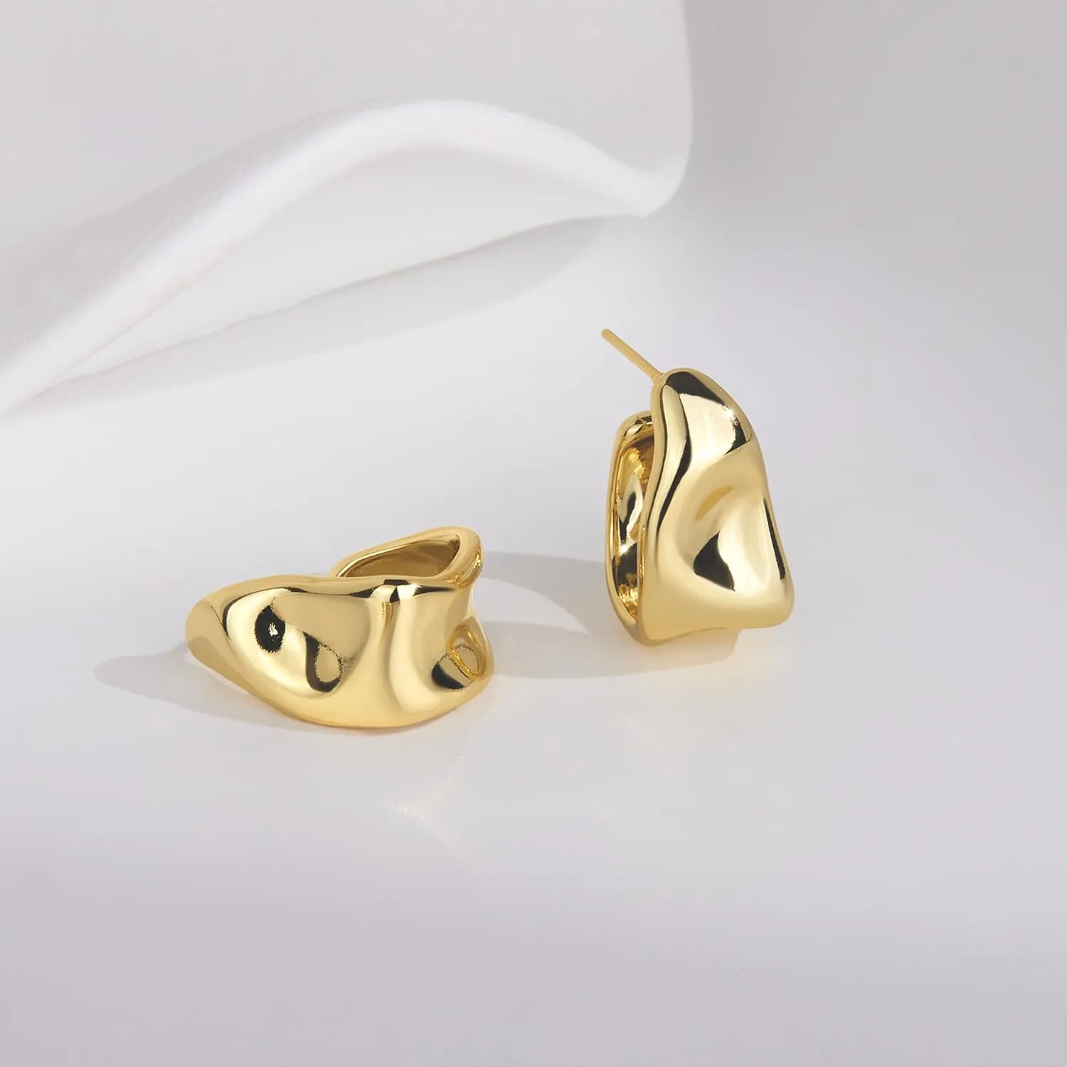 Gold Statement Earrings for Women Trendy, 14k Chunky Stud Earrings, Lightweight Hypoallergenic Fashion Gold Jewelry Gifts