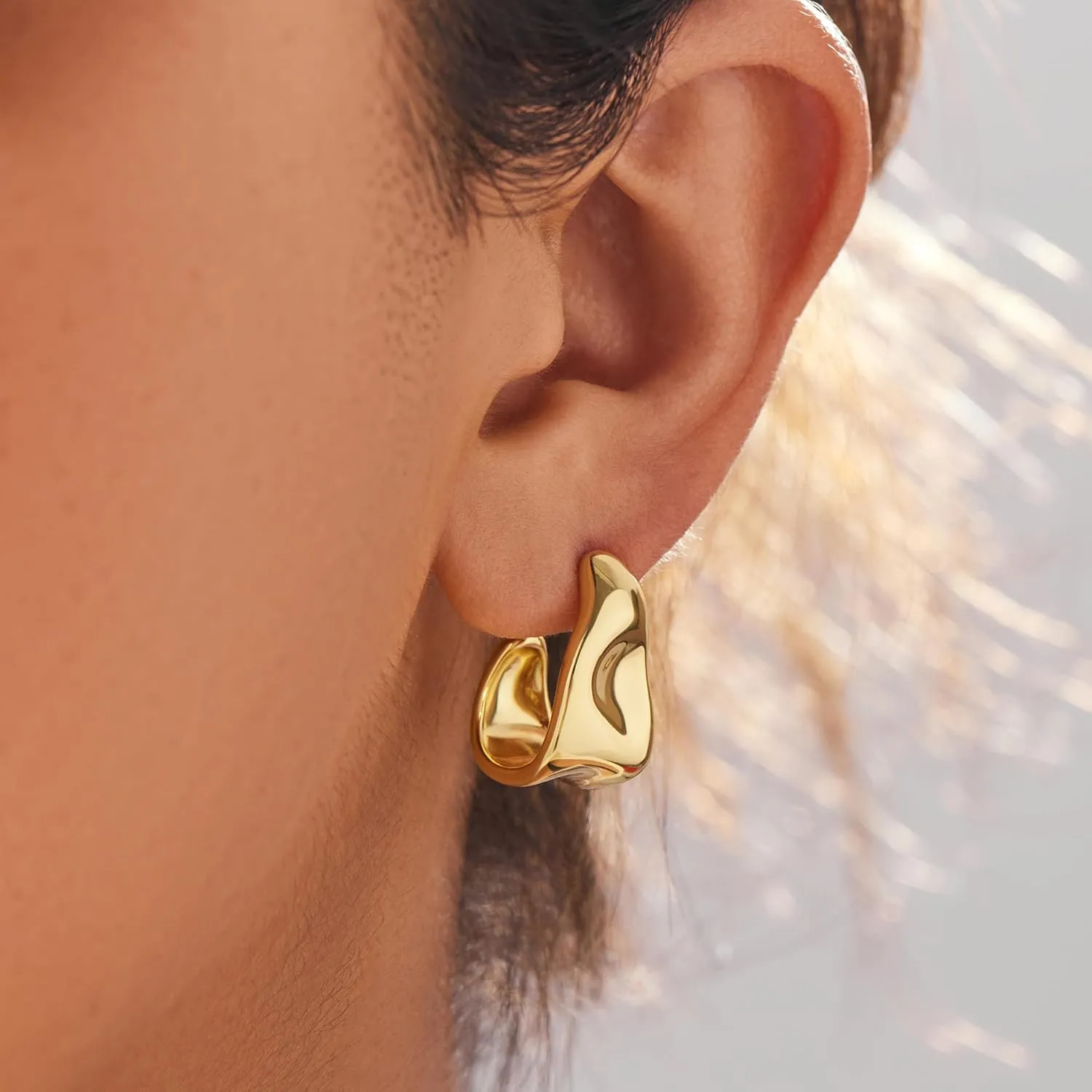 Gold Statement Earrings for Women Trendy, 14k Chunky Stud Earrings, Lightweight Hypoallergenic Fashion Gold Jewelry Gifts