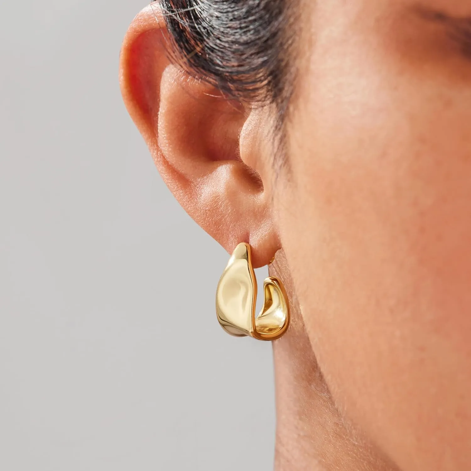 Gold Statement Earrings for Women Trendy, 14k Chunky Stud Earrings, Lightweight Hypoallergenic Fashion Gold Jewelry Gifts