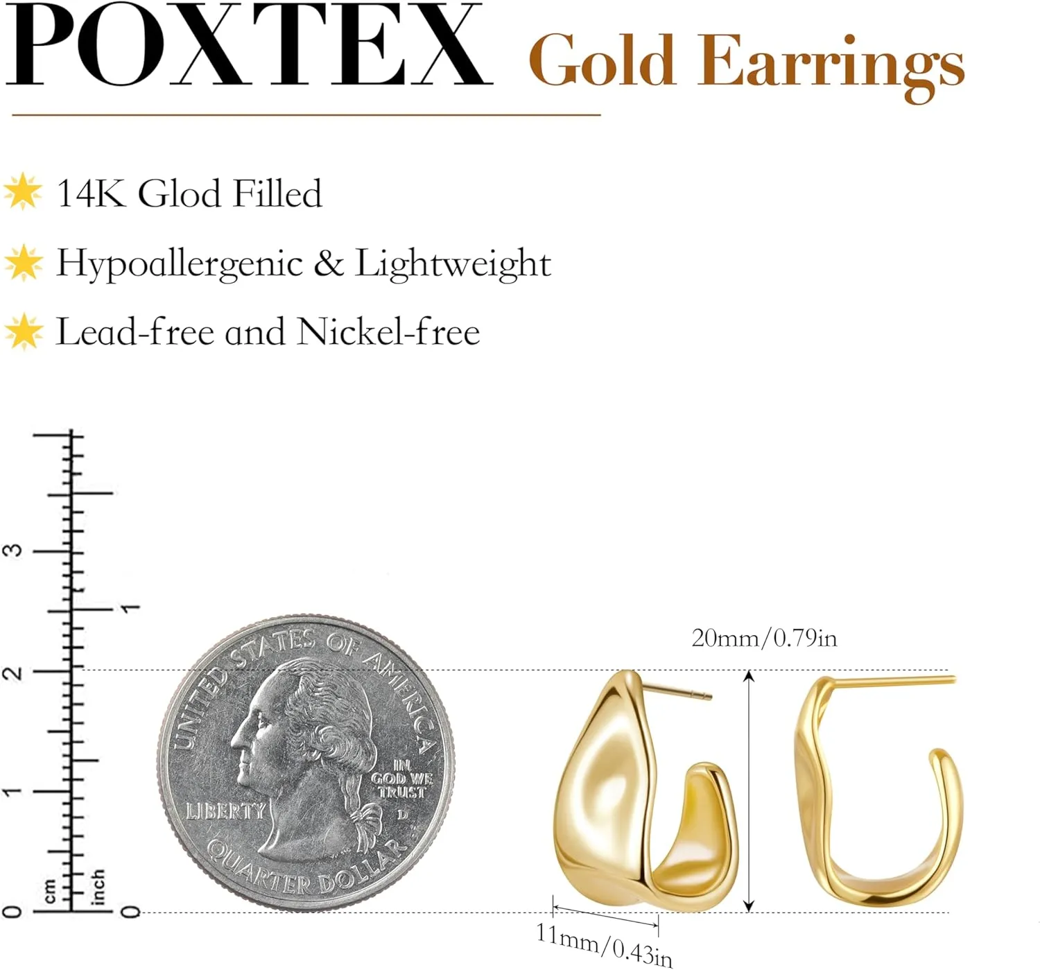 Gold Statement Earrings for Women Trendy, 14k Chunky Stud Earrings, Lightweight Hypoallergenic Fashion Gold Jewelry Gifts