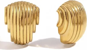 Gold Statement Earrings for Women Trendy, Chunky Gold Earrings Big Shell Wings Textured Dome Earrings Drop Earrings Hypoallergenic Earrings Lightweight Dainty Vintage Jewelry Gift