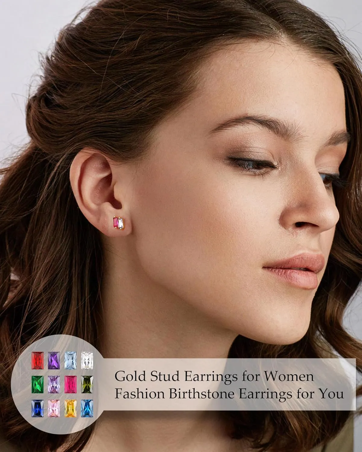 Gold Studs Earrings for Women Teen Gifts 2 Birthstone Earrings 14K Gold Plated Earring Studs Helix Piercing Jewelry Anniversary Mothers Day Birthday Gift Ideas