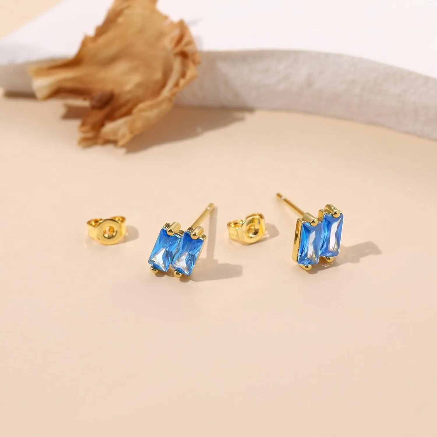 Gold Studs Earrings for Women Teen Gifts 2 Birthstone Earrings 14K Gold Plated Earring Studs Helix Piercing Jewelry Anniversary Mothers Day Birthday Gift Ideas