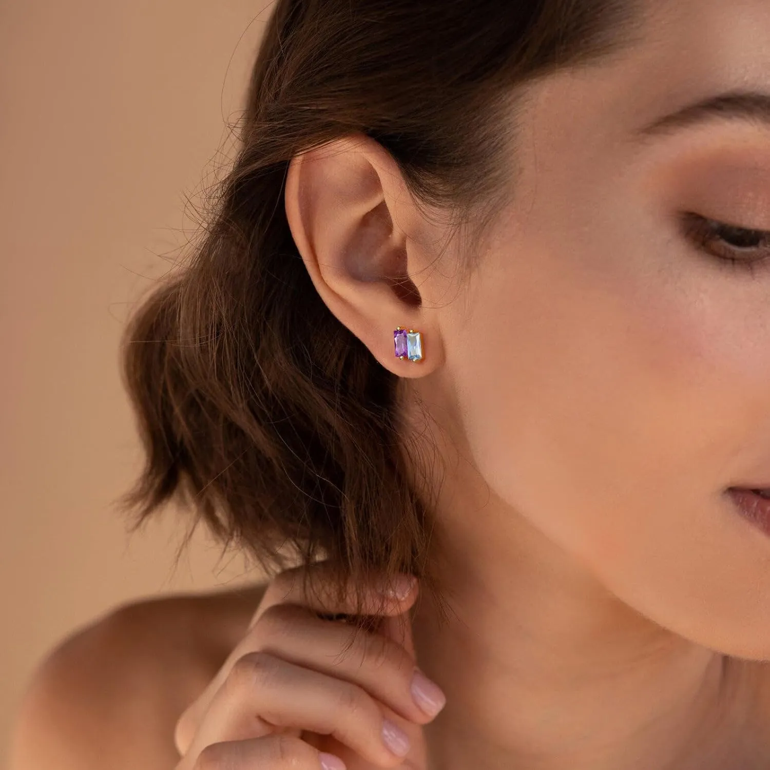 Gold Studs Earrings for Women Teen Gifts 2 Birthstone Earrings 14K Gold Plated Earring Studs Helix Piercing Jewelry Anniversary Mothers Day Birthday Gift Ideas