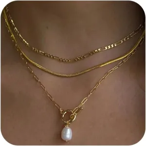 Gold/Silver Layered Necklaces for Women,Dainty 14k Gold Plated Stackable Choker Necklaces for Women,Trendy Layering Coin Chain Pendant Jewelry Set Gifts