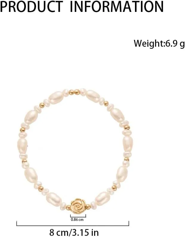Gold/Silver Pearl Bracelets for Women Dainty Simple Pearl Bracelet Cute Multilayer Crystals Pearl Beaded Bracelet Bridesmaid Gifts Bridal Wedding Elastic Bracelets Stackable Faux Pearl Bracelets