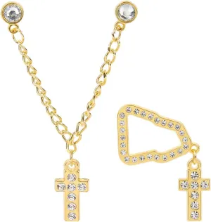 GORGECRAFT 2Pcs 2 Styles Gold Cross Hat Pins Metal Enamel Hanging Tassel Chain Decoration Rhinestone Buckle Lapel Pin Collar Tie Brooches Clips for Shirt Coat Hats Women Men Accessories