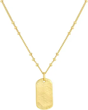 gorjana - Griffin Dog Tag Necklace 19 inch - 18k Gold Plated or Silver Plated - Spring Ring Closure, Cross-Hatched Texture - Lightweight and Perfect for Layering - Long-Lasting