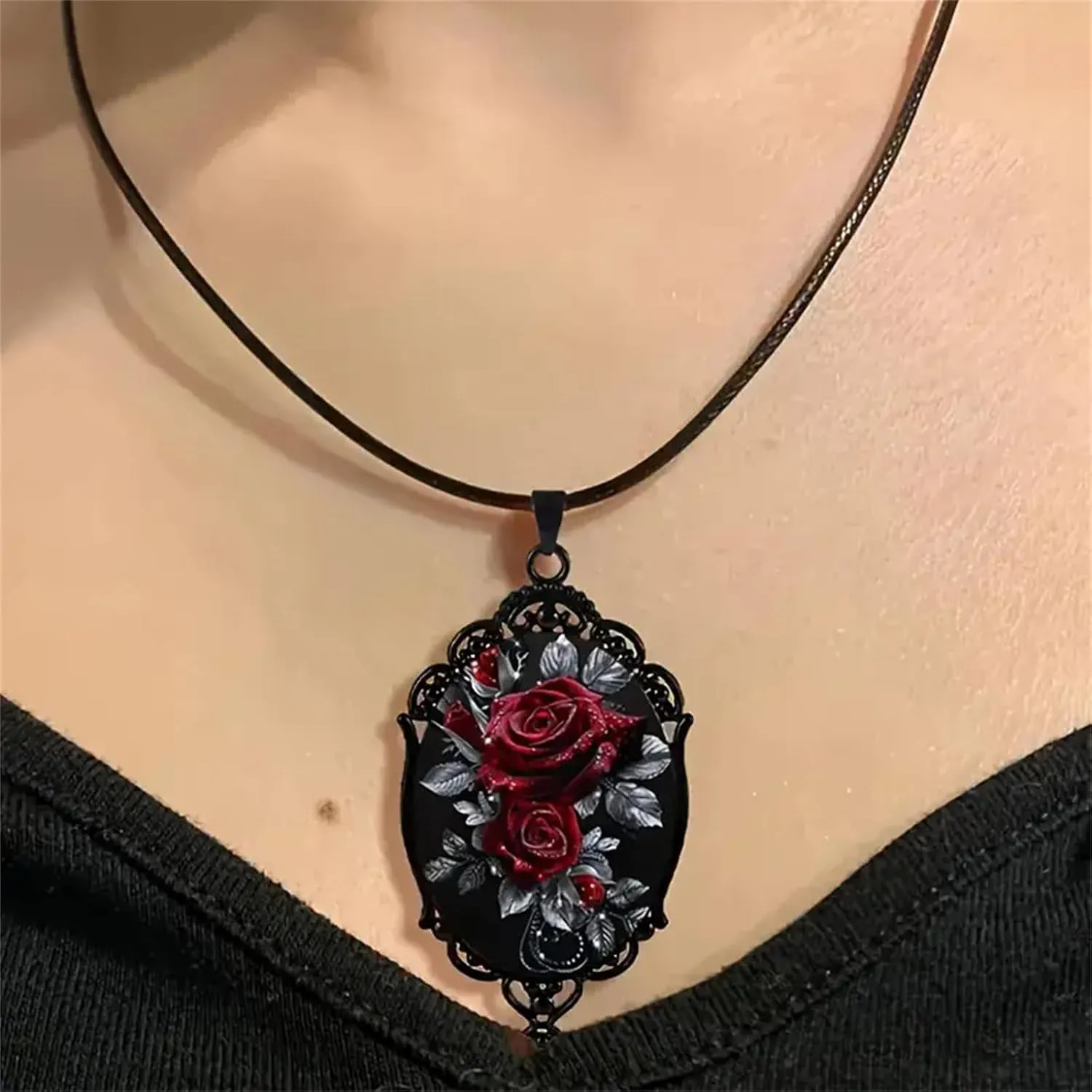 Gothic Necklace for Men Women,Raven Cross Glass Necklaces Bat Pendant Necklace Vintage Gothic Rope Chain Crow Bat Choker Victorian Cemetery Guest Necklaces Halloween Christmas Birthday Jewelry