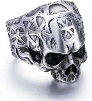 Gothic Skull Rings for Men Stainless Steel Vintage Silver Skeleton Cocktail Party Biker Ring, Size 8-13