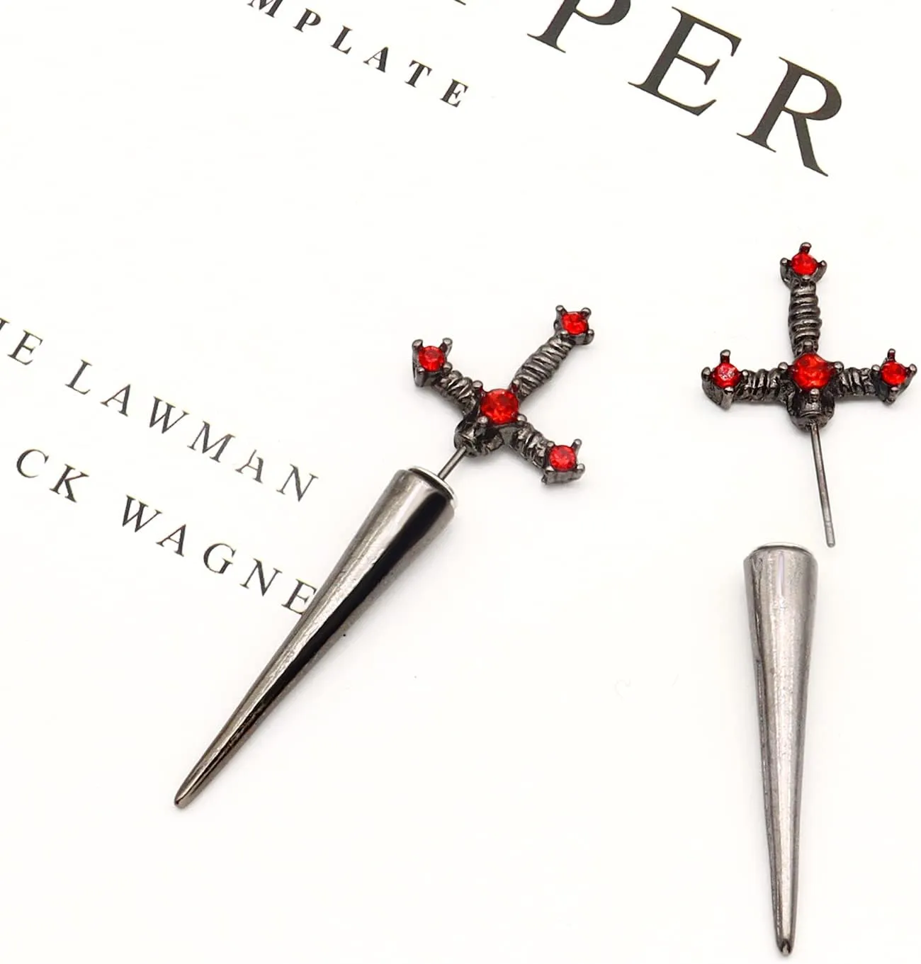Gothic Sword Earrings Rhinestone Dagger Earrings Black Retro Sword Screw Earrings Cubic Zirconia Punk Sword Earrings Front Back Stud Earrings for Women