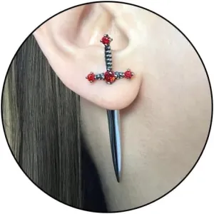 Gothic Sword Earrings Rhinestone Dagger Earrings Black Retro Sword Screw Earrings Cubic Zirconia Punk Sword Earrings Front Back Stud Earrings for Women