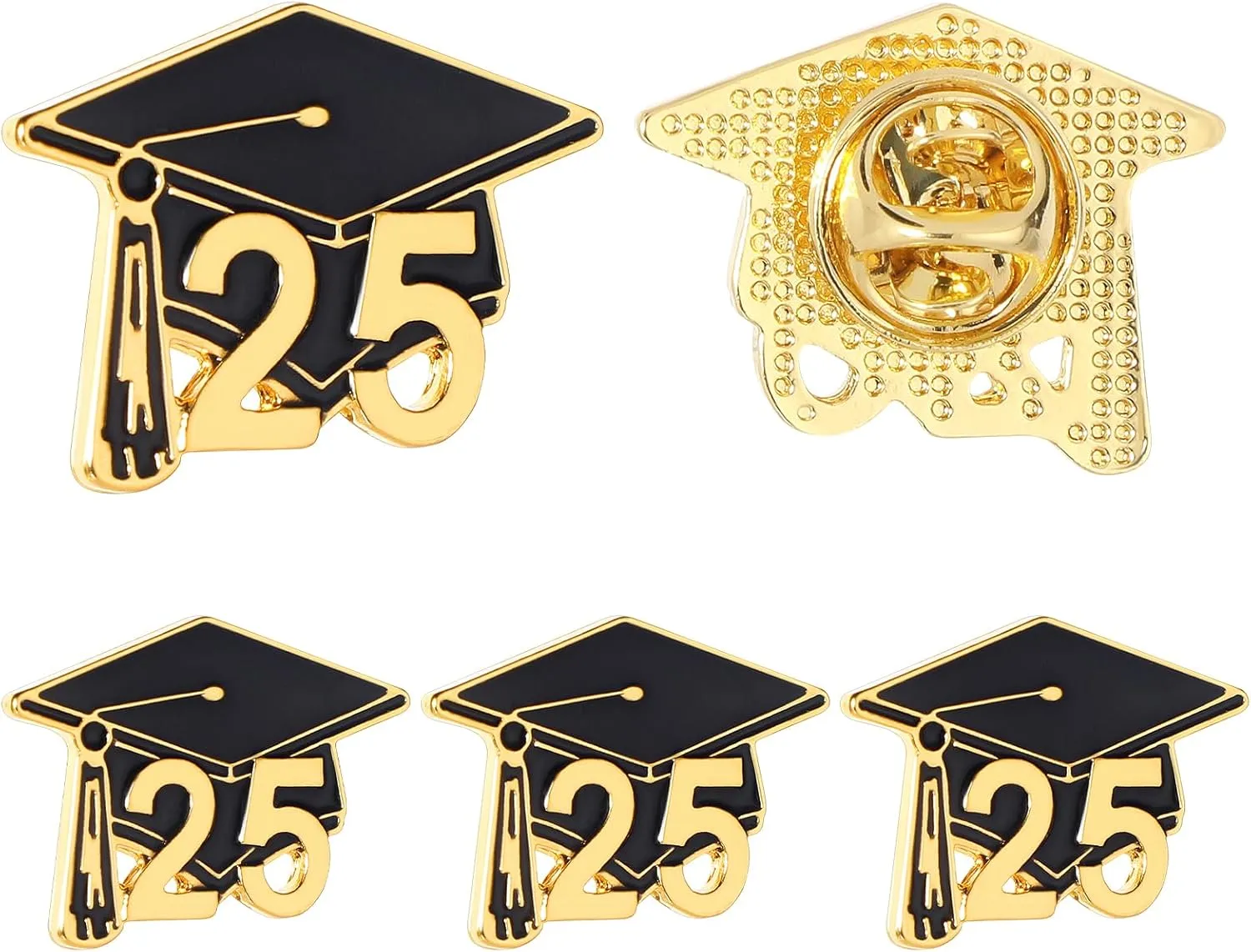 Graduation Pins Set, 5 Pcs Class of 2025 Souvenir Lapel Pins Black and Gold Enamel Button Pin for High School and College Graduates Perfect Graduation Gifts and Decorations for Students and Teachers