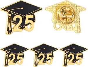 Graduation Pins Set, 5 Pcs Class of 2025 Souvenir Lapel Pins Black and Gold Enamel Button Pin for High School and College Graduates Perfect Graduation Gifts and Decorations for Students and Teachers