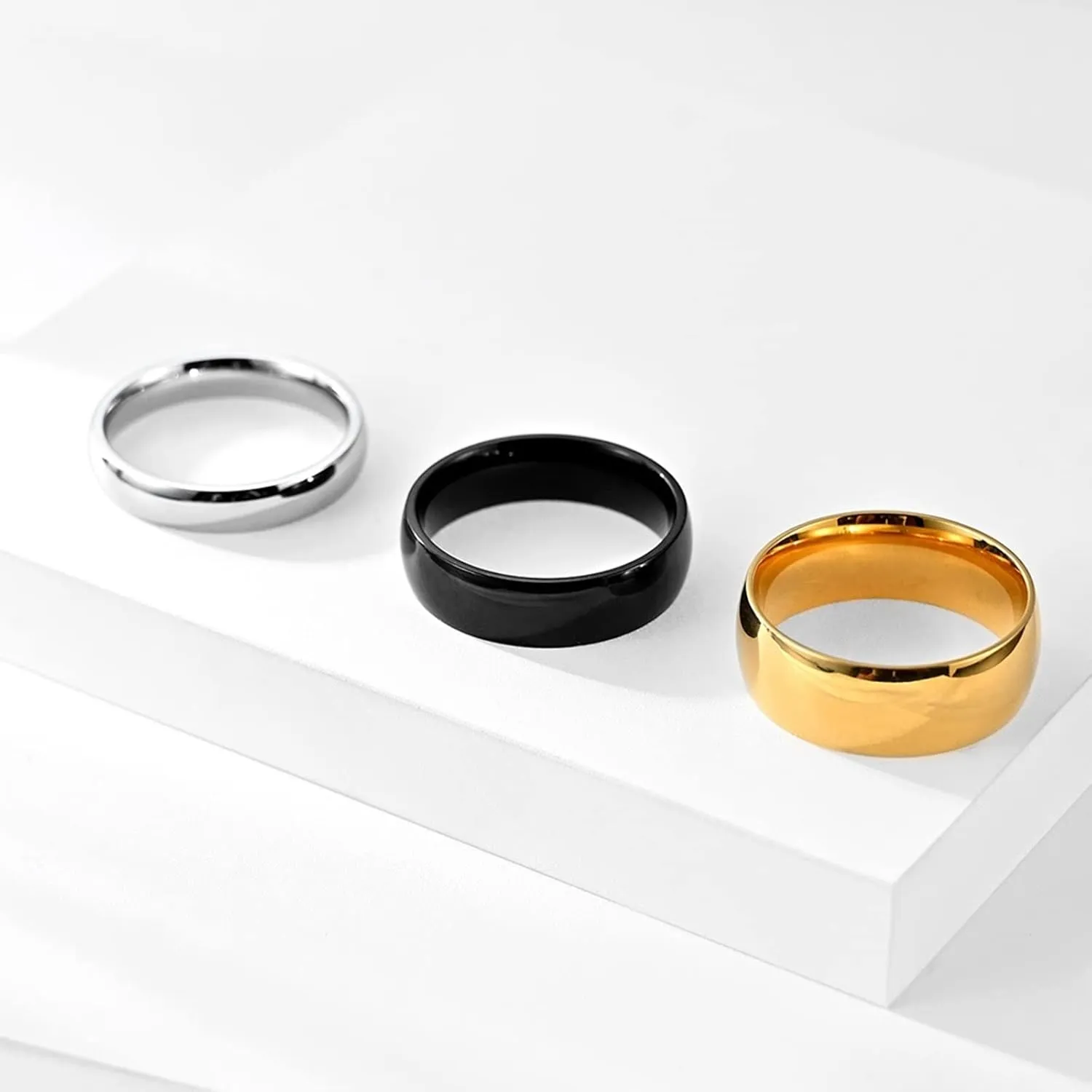 Gualiy 1Pcs Stainless Steel Wedding Bands, Promise Band Rings High Polished Comfort Fit Bands Ring 4MM/6MM/8MM Size 5-13