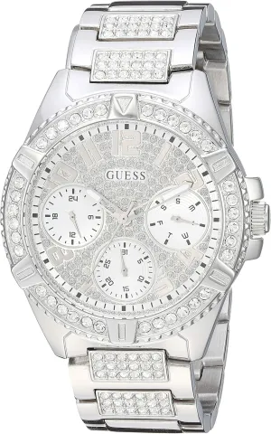 GUESS Stainless Steel Crystal Watch with Day, Date   24 Hour Military/Int'l Time. Color: Gold-Tone (Model: U1156L1)