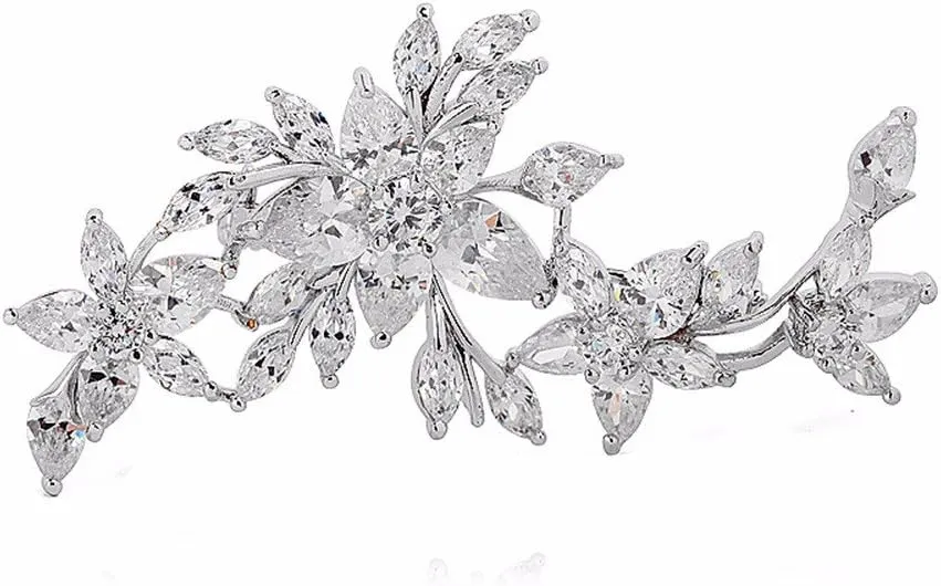 GULICX Silver Tone Zircon Flower Blossom Diamante Brooch Badge Pin Classic Design for Women