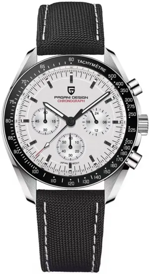 HaiQin Pagani Design 1701 Men's Chronograph Watch White Dial Japanese VK63 Quartz Movement Stainless Steel Strap 100m Waterproof Sports Wristwatch Date