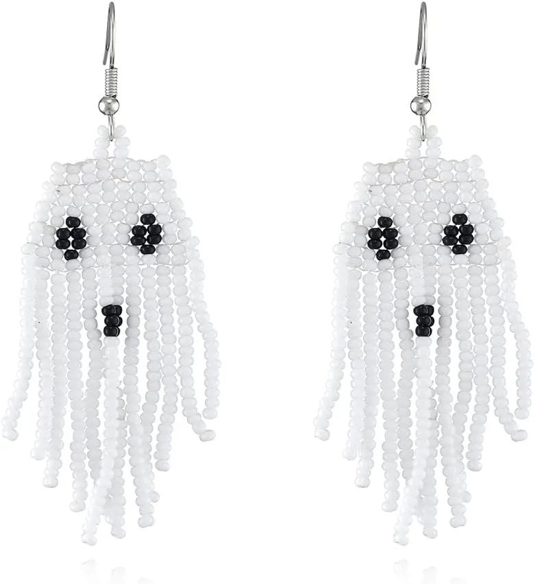 Halloween Earrings Beaded Earrings for Women, Spooky Ghost Pumpkin Drop Dangle Earrings, Handmade Bead Earrings Halloween Party Costume Jewelry