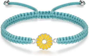 Halloween Gifts for Girl, Sunflower Bracelets Jewelry Gifts, 925 Sterling Silver Handmade Rope Braided Bracelets