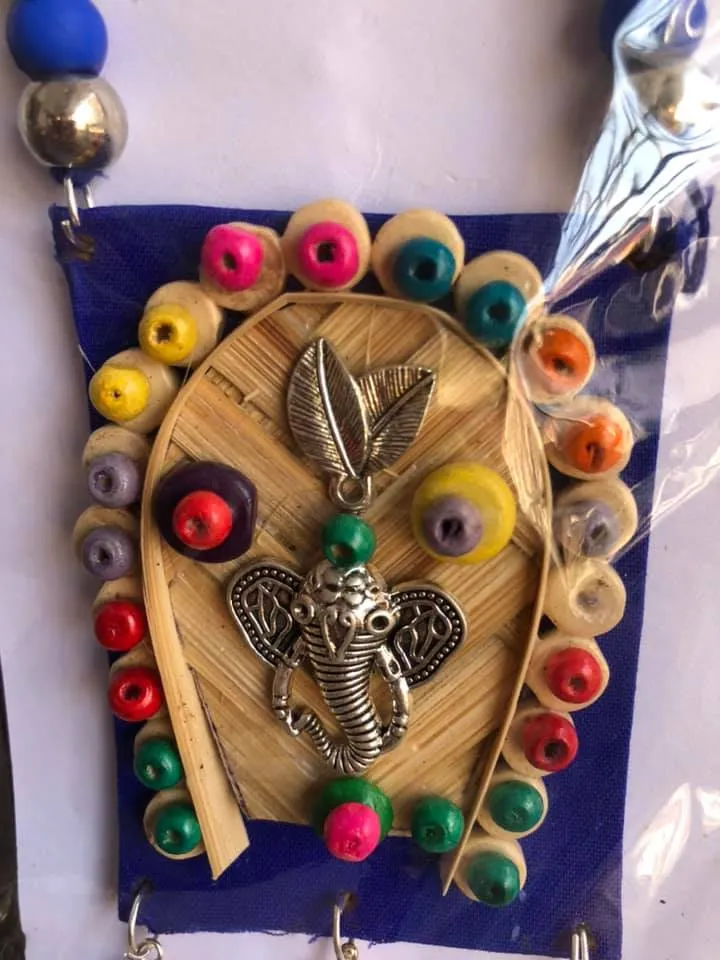 Handmade Ganesha Necklace and Earring Set In Blue