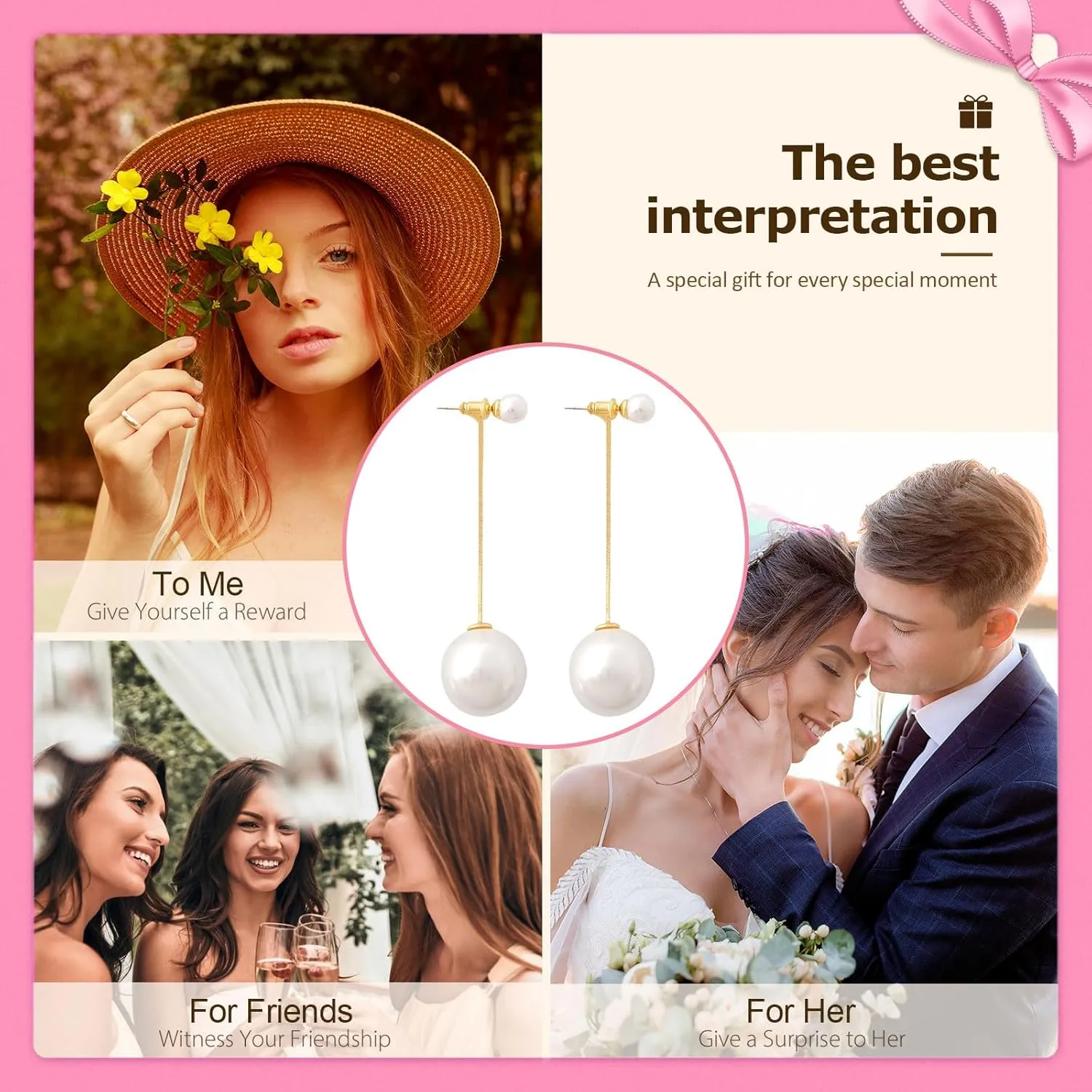 Handmade Pearl Earrings for Women, Pearl Bow Earrings Silvery Pearl Drop Earrings Jewelry S925 Drop Earrings for Girls Bridal as Wedding Bows Jewelry Christmas Gifts (Gold, Pearl Earrings 4)