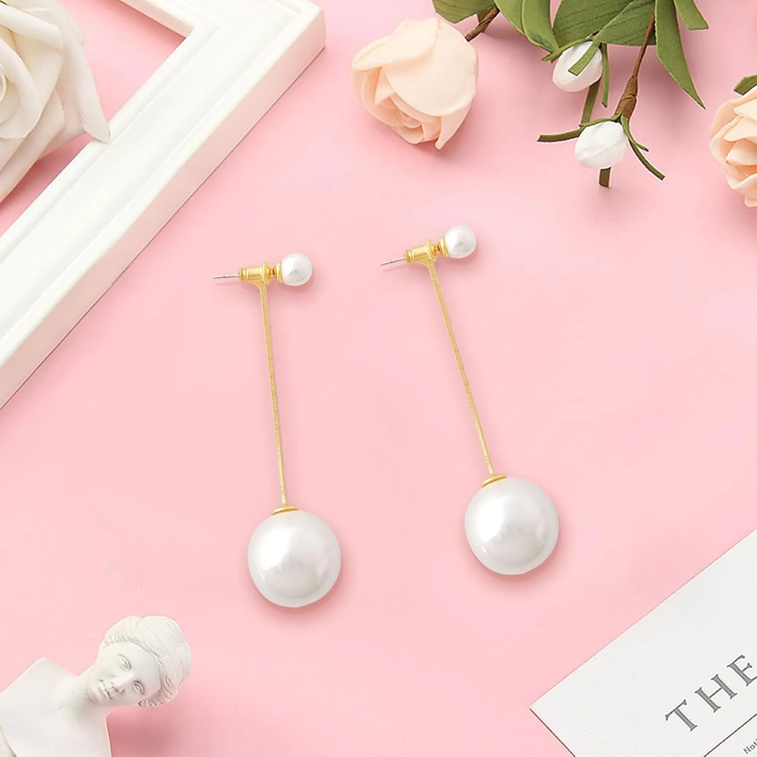 Handmade Pearl Earrings for Women, Pearl Bow Earrings Silvery Pearl Drop Earrings Jewelry S925 Drop Earrings for Girls Bridal as Wedding Bows Jewelry Christmas Gifts (Gold, Pearl Earrings 4)