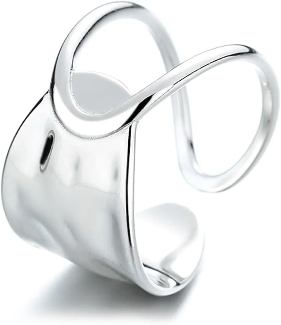 Handmade Rings 925 Sterling Silver Band Ring Adjustable Open Knuckle Rings Thumb Ring Statement Rings for Women Minimalist Jewelry