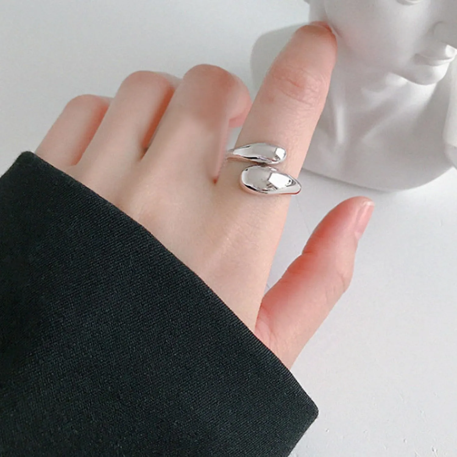 Handmade Rings 925 Sterling Silver Band Ring Adjustable Open Knuckle Rings Thumb Ring Statement Rings for Women Minimalist Jewelry