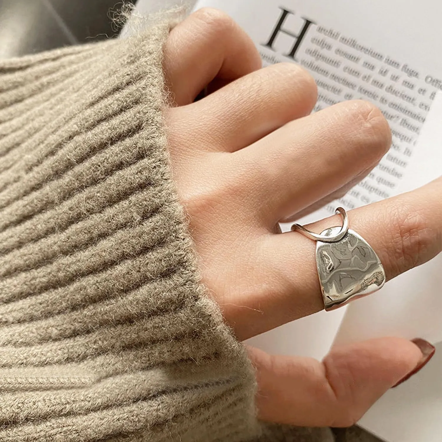 Handmade Rings 925 Sterling Silver Band Ring Adjustable Open Knuckle Rings Thumb Ring Statement Rings for Women Minimalist Jewelry