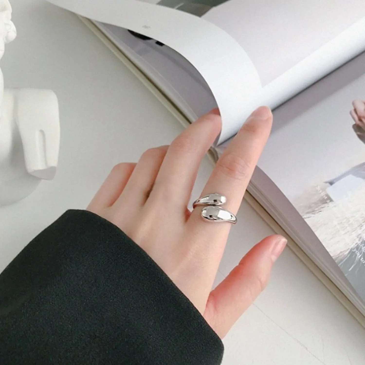 Handmade Rings 925 Sterling Silver Band Ring Adjustable Open Knuckle Rings Thumb Ring Statement Rings for Women Minimalist Jewelry