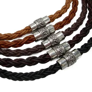 Handmade Thick Leather Cord Chain - Leather Necklace with Filigreed Stainless Steel Magnetic Clasp for Extended Durability - 16,18,20,22 inch or Custom