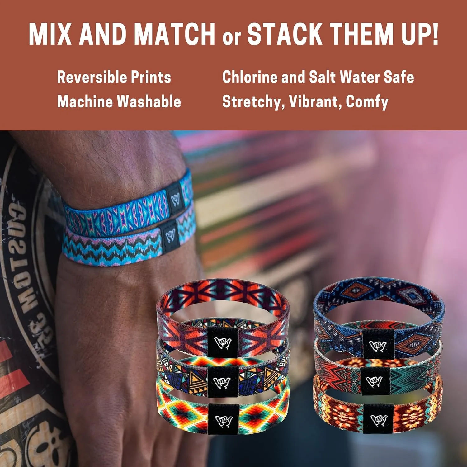 Hang Loose Bands - Southwestern Bracelet for Men, Women & Teens - Comfy Tribal Print and Boho - Western Style Reversible Wristband