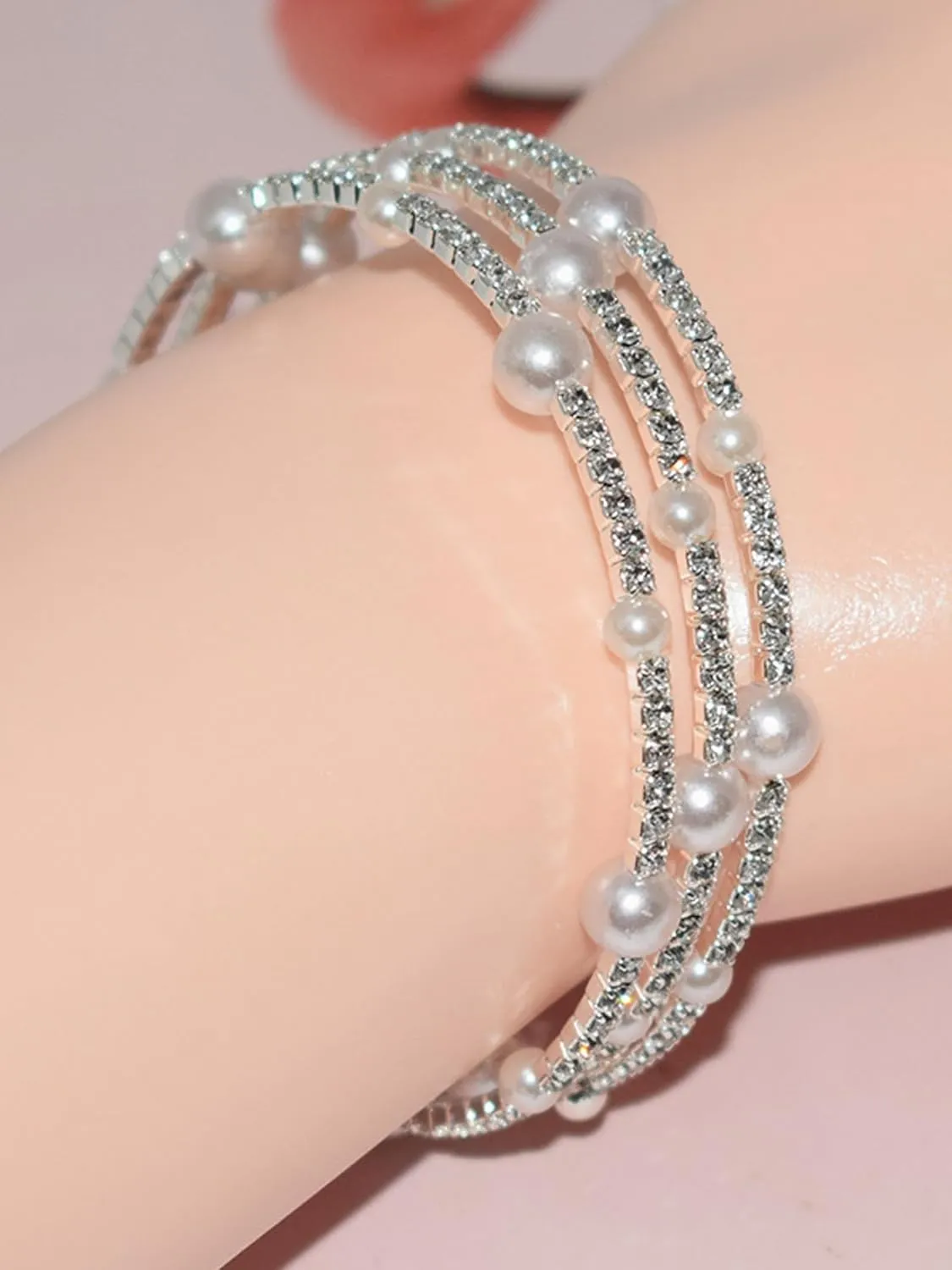 Harry and Henry 3 Layered Pearl Bracelets for Women Sparkling Rhinestone Bracelets Gold Silver Wedding Bracelet Prom Jewelry Christmas Gifts